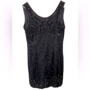 Bila vintage black sequin beaded silk evening dress